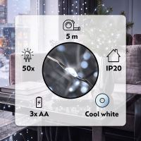 Solight vánoční řetěz stříbrný, 50x mini LED, 5m, 3 x AA, studené světlo - 1V56-W_7 (6)