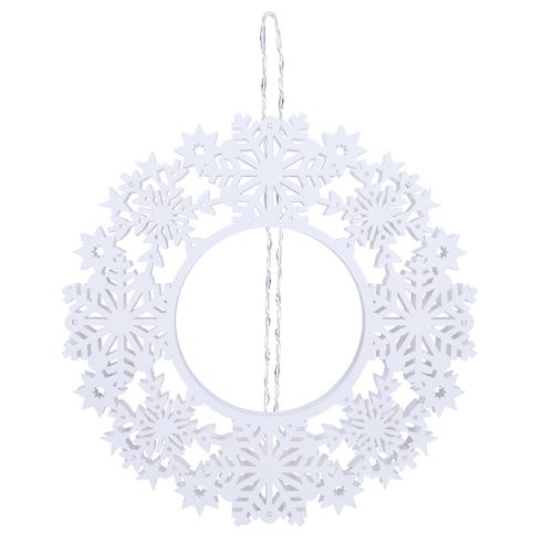Solight LED dřevěný vánoční věnec, 10x LED, bílá, 30cm, časovač, 2x AA - 1V297_1