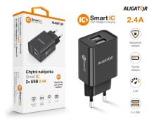 Chytrá síťová nabíječka ALIGATOR 2.4A, 2xUSB, smart IC, černá_4 (3)