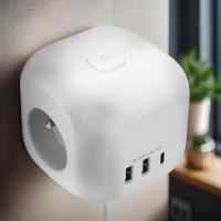 Solight rozbočka kostka, 3x 16A + USB A+C, bílá, vypínač - P110C_2 (1)