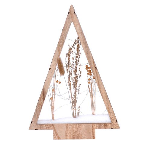 Solight LED dřevěná vánoční dekorace, zasněžené zimní květiny, 37cm, 2x AA - 1V267_1