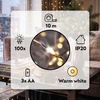 Solight vánoční řetěz měděný, 100x mini LED, 10m, 3 x AA, teplé světlo - 1V54-WW_7 (6)