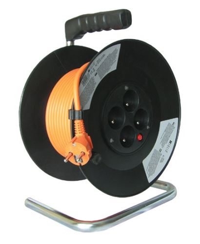 Solight prodlužovací přívod na bubnu, 4 zásuvky, 25m, oranžový kabel, 3x 1,5mm2 - PB03