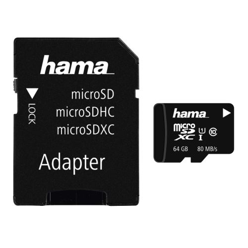 Paměťová karta Hama microSDXC 64 GB Class 10 UHS-I 80 MB/s + Adapter/Mobile  124140