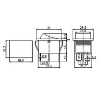 Přepínač kolébkový 2pol./4pin ON-OFF 250V/15A prosvětlený zelený 02620028