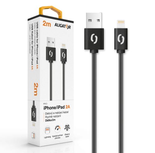 Datový kabel ALIGATOR 2A iPhone lightning 2m, černý_1