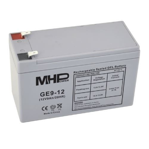 Olověný bezúdržbový akumulátor MHPower GE9-12 Gelový akumulátor 12V/9Ah, Faston F2 - 6,3mm, Deep Cycle