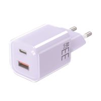 Solight 33W GaN fast charge USB-A + USB-C adaptér, fialový - DC75V