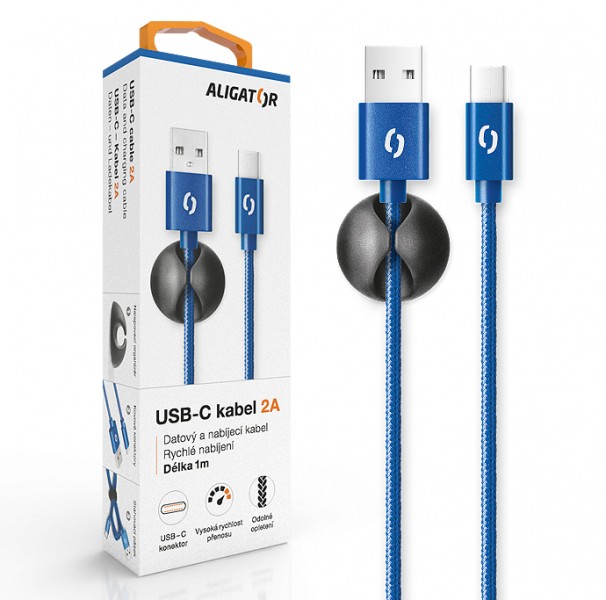 Datový kabel ALIGATOR PREMIUM 2A, USB-C, 1m, modrý