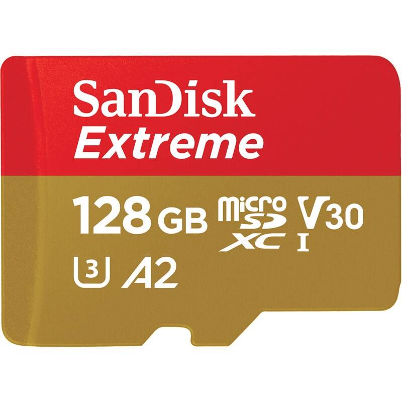 Paměťová karta SanDisk Extreme microSDXC 128GB pro akční kamery + SD Adapter 170MB/s & 80MB/s, A2 C10 V30 UHS-I U4