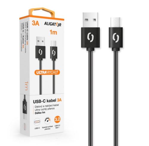 Datový kabel ALIGATOR 3A USB-C 2m, černý_1
