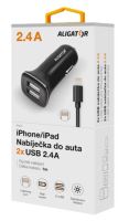 Nabíječka do auta ALIGATOR pro iPh 5/6/7/8 s 2xUSB výstupem 2,4A, Turbo charge, černá_2 (1)