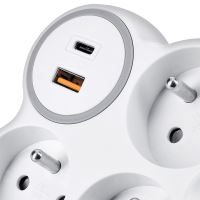 Solight rozbočka, 3x 16A, USB A+C rychlonabíječka 20W PD, bílá-šedá - P106C-PD20_5 (4)