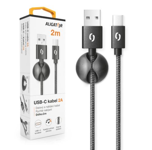 Datový kabel ALIGATOR PREMIUM 2A, USB-C, 2m, černý_1