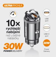 Chytrá nabíječka do auta ALIGATOR Power Delivery 30W, USB-C + USB-A, + kabel USB-C/USB (3) (3)