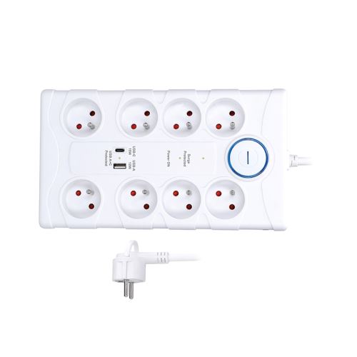 Solight přepěťová ochrana, 8z, USB A+C, 2m, bílá - PO80_1