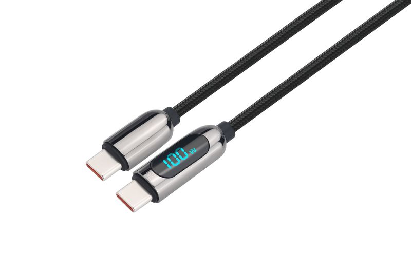 Solight USB-C kabel s displejem, USB-C konektor - USB-C konektor, 100W, 2m - SSC1802