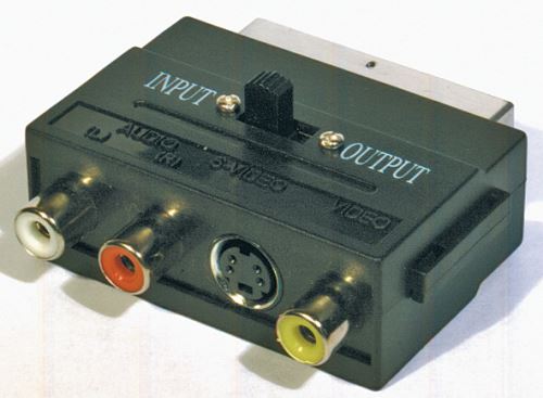 Redukce SCART vidlice / 3 xCINCH zásuvka + 4p.S-VHS + přepínač IN/OUT (11411)