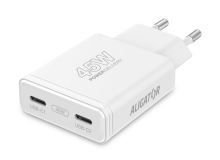 Rychlá nabíječka ALIGATOR slim, PD 45W, 2xUSB-C, bílá (1)