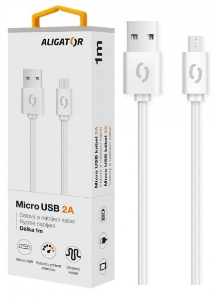 Datový kabel ALIGATOR 2A micro USB 1m, bílý