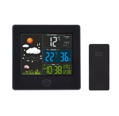 Solight meteostanice, barevný LCD, teplota, vlhkost,RCC, černá - TE80_1