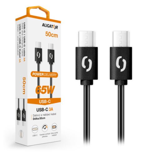 Datový kabel ALIGATOR POWER 65W, USB-C/USB-C 3A 0,5m, černý_1