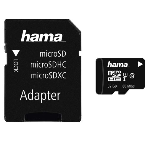 Paměťová karta Hama microSDHC 32 GB Class 10 UHS-I 80 MB/s + Adapter/Mobile  124139
