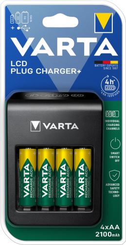 Nabíječka VARTA LDC PLUG CHARGER +4R6 2100  57687101441nab.VARTA +4R6 2100R2U LCD+USB 4h
