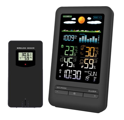 Solight meteostanice, barevný LCD, vnitřní/venkovní teplota a vlhkost, tlak, RCC, černá 