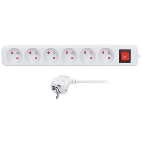 Solight prodlužovací přívod, 6 zásuvek, bílý, vypínač, 5m - PP73_1