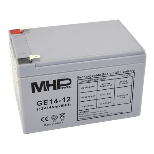 Olověný bezúdržbový akumulátor MHPower GE14-12 Gelový akumulátor 12V/14Ah, Faston F2 - 6,3mm, Deep Cycle