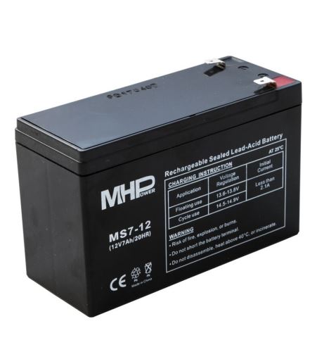 MHPower MS7-12 olověný akumulátor AGM 12V/7Ah, Faston F2 - 6,3mm (78963)