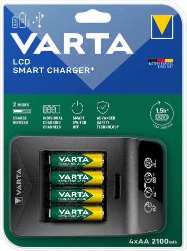 Nabíječka VARTA LDC SMART CHARGER +4R6 2100  57684101441nab.VARTA +4R6 2100R2U LCD+USB 1