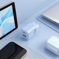 Solight 33W GaN fast charge USB-A + USB-C adaptér, modrý - DC75B_2 (1)