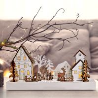 Solight LED vánoční vesnička, 34x17cm, dřevo, 4 LED, 2x AA - 1V256_3 (2)