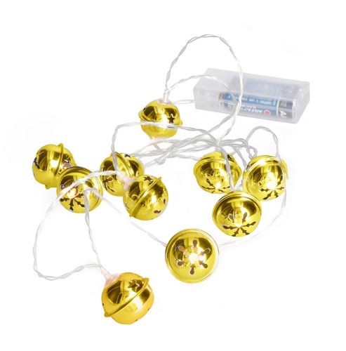 Solight LED vánoční řetěz rolničky, 10x LED, zlatá, 1,5m, 2x AA - 1V272_1