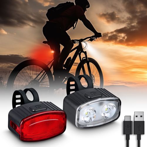 Solight set nabíjecích cyklo svítilen, 160lm přední, zadní červená, Li-Ion, USB - WN47_1