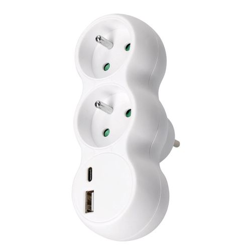 Solight rozbočka s USB A+C rychlonabíječkou 20W PD, 2 x 10A, bílá - P100-PD20_1