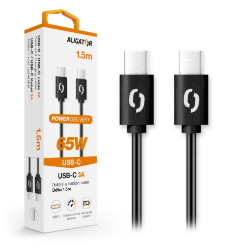 Datový kabel ALIGATOR POWER 65W, USB-C/USB-C 3A 1,5m, černý_1