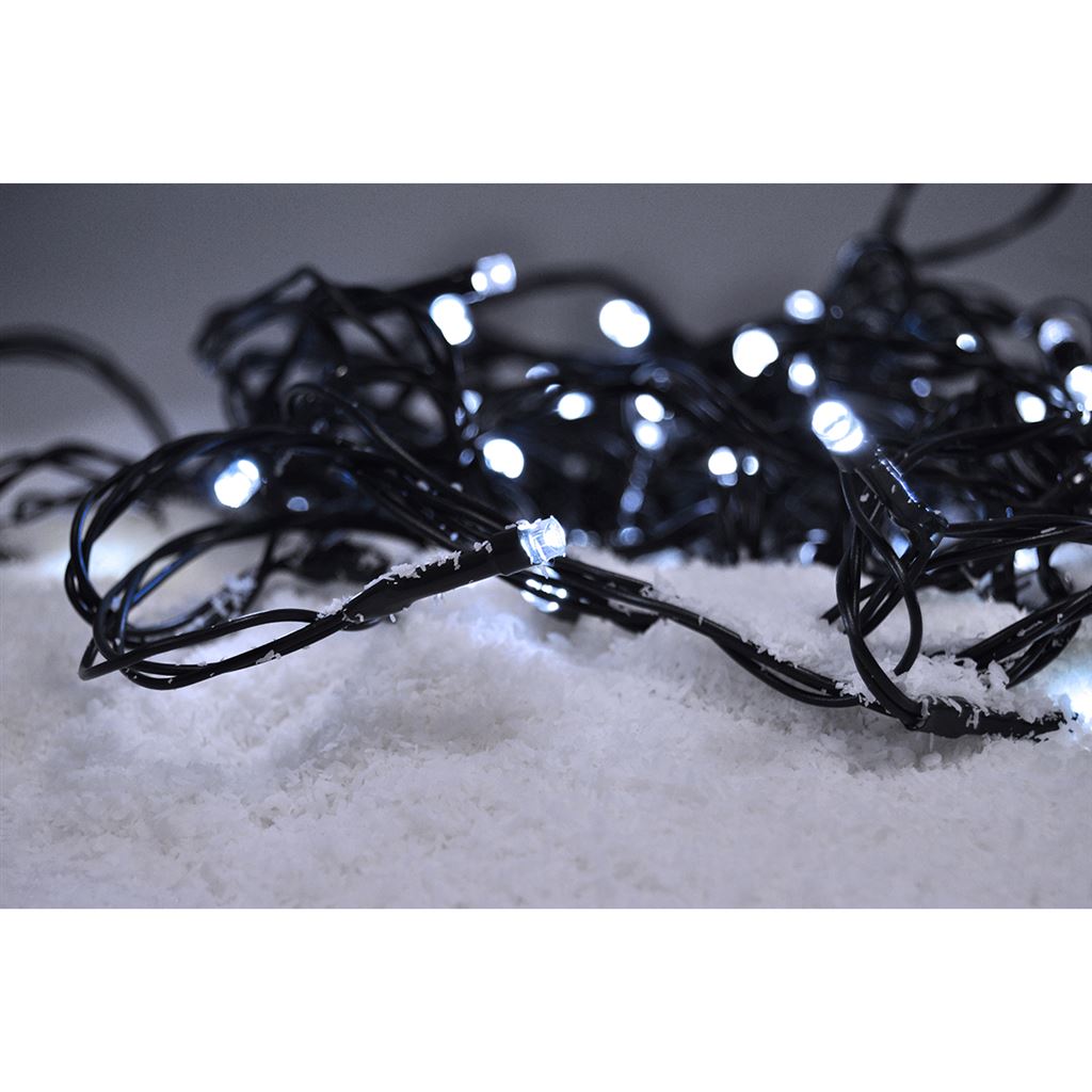 Solight LED venkovní vánoční řetěz, 50LED, 5m, 3m přívod, 8 funkcí, IP44. 3x AA, studená bílá - 1V53-W