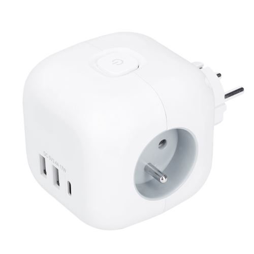 Solight rozbočka kostka, 3x 16A + USB A+C, bílá, vypínač - P110C_1