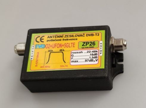 IVO zesilovač DVB-T2 16dB s potlačením 5G LTE+O2+UFON  IZP26-X