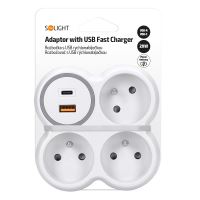 Solight rozbočka, 3x 16A, USB A+C rychlonabíječka 20W PD, bílá-šedá - P106C-PD20_6 (5)
