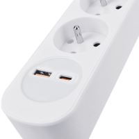 Solight prodlužovací přívod 5 zásuvek, USB A+C 20W PD, 3m, 3 x 1mm2, bílý, vypínač - P (3) (3)