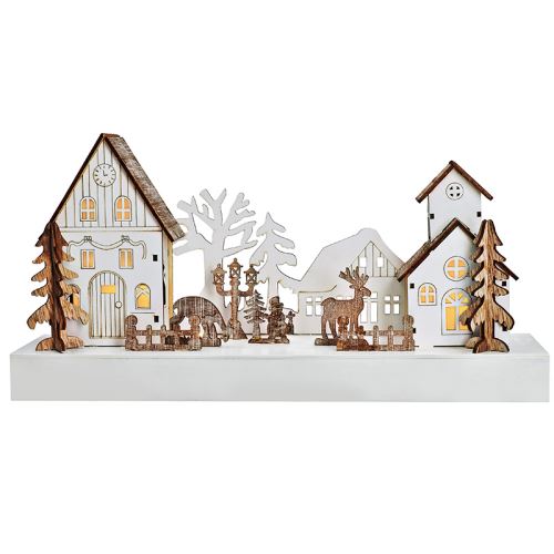 Solight LED vánoční vesnička, 34x17cm, dřevo, 4 LED, 2x AA - 1V256_1