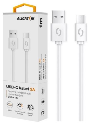 Datový kabel ALIGATOR 2A USB-C 1m, bílý_1
