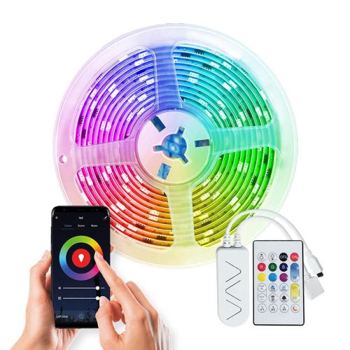 Solight wifi Smart LED světelný pás, RGB, 5m, sada s adaptérem a dálkovým ovladačem - WM