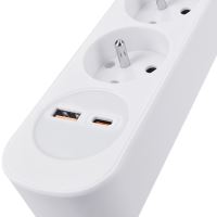 Solight prodlužovací přívod 3 zásuvky, USB A+C 20W PD, 2m, 3 x 1mm2, bílý, vypínač - P (3) (3)
