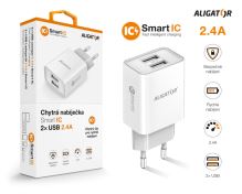 Chytrá síťová nabíječka ALIGATOR 2.4A, 2xUSB, smart IC, bílá_4 (3)