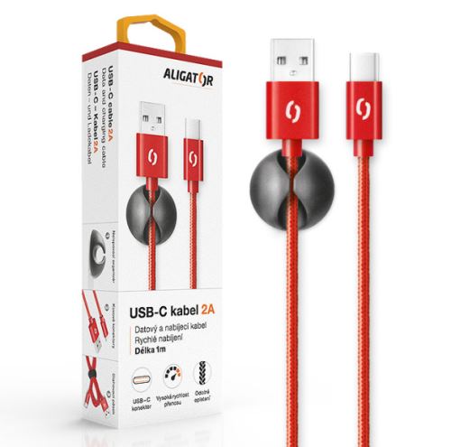 Datový kabel ALIGATOR PREMIUM 2A, USB-C, 1m, červený_1